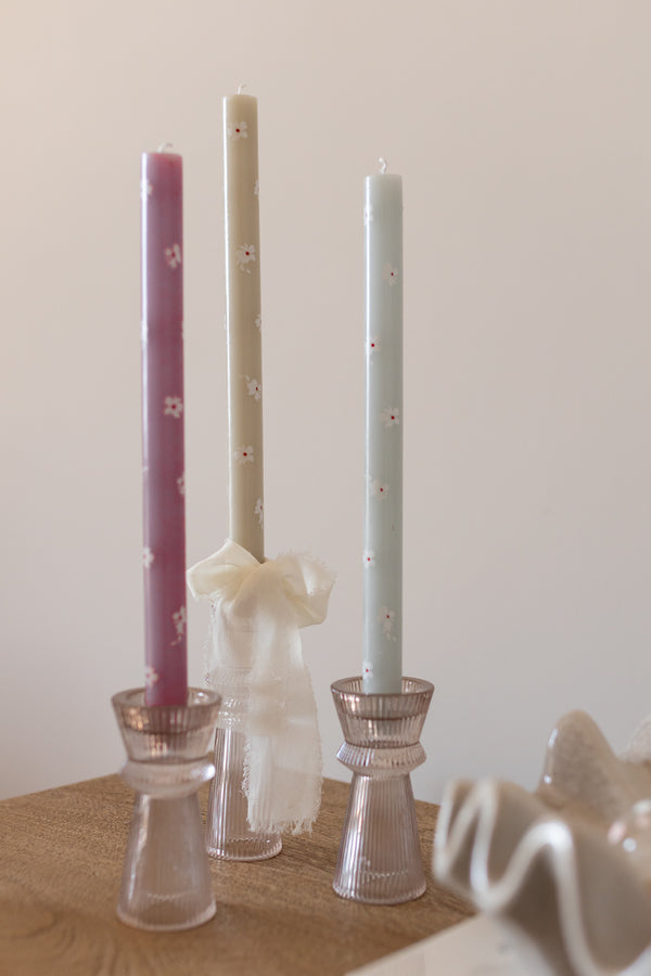 Set 2 candelabri /vasi in vetro rosa